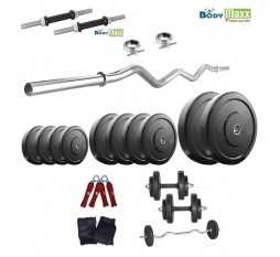 100 Kg Body Maxx Home Gym Rubber Weight Plates + 3Ft Curl Rod + Gloves + Dumbells + Gripper